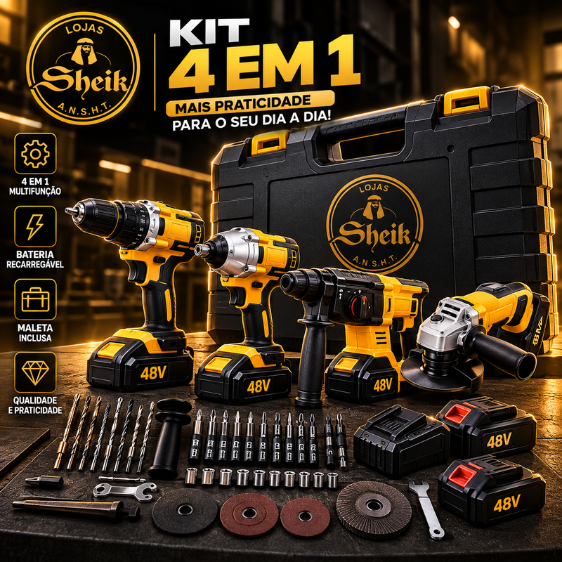 Kit Multifuncional 4 em 1  48V – Linha Profissional Sheik + Kit Segurança (1 Ano de Garantia)